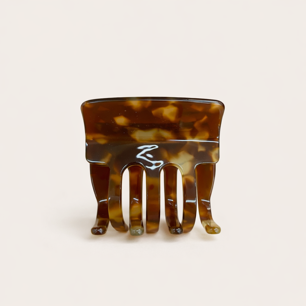 Enchanted Garden HAIR CLIP square acetate claw clip in a solid tortoiseshell brown shade, studio shot.
