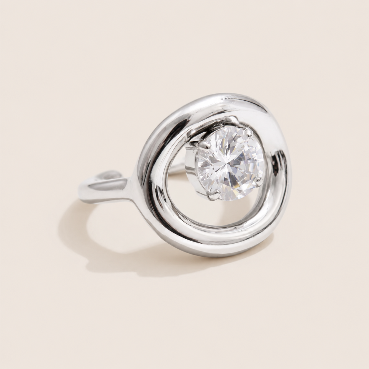 Folie à Trois Côte Club Ring – Silver White Adjustable Ring, Tarnish-Free Stainless Steel