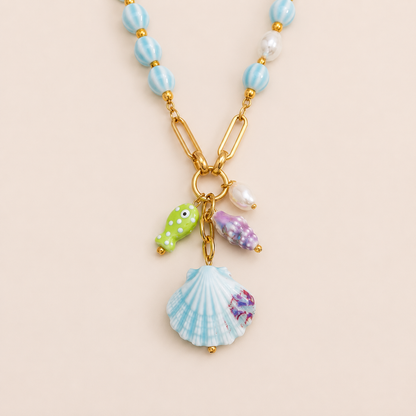 Rivage Blue & Gold Necklace – Stainless Steel by Folie à Trois