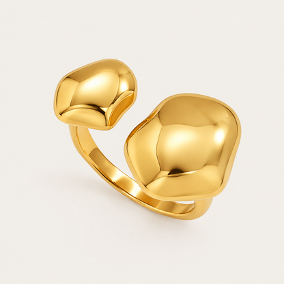 Gold Cloud RING: open adjustable ring with two smooth, organic pebble-shaped ends — Folie à Trois wholesale jewelry