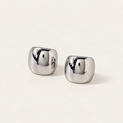 Silver-tone Dôme EAR CUFF: a pair of chunky, high-shine domed cuffs with a rounded square shape — Folie à Trois