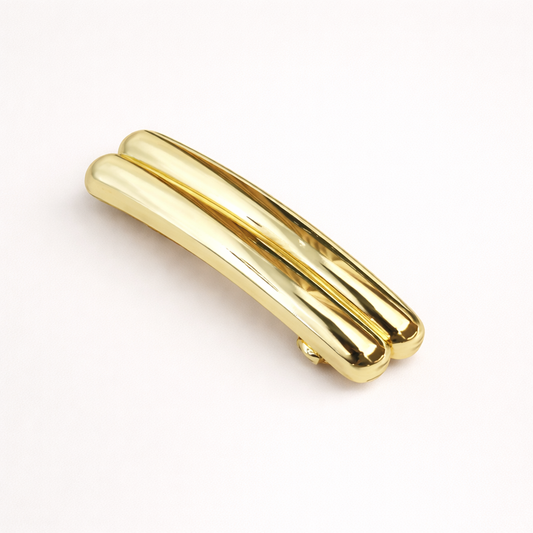Dua HAIR CLIP double-barred gold-tone metal barrette, studio shot.