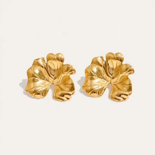 Gold Fleurette EARRINGS: a pair of bold flower earrings made of softly textured, clustered petals — Folie à Trois