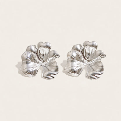 Silver-tone Fleurette EARRINGS: a pair of bold flower earrings made of softly textured, clustered petals — Folie à Trois