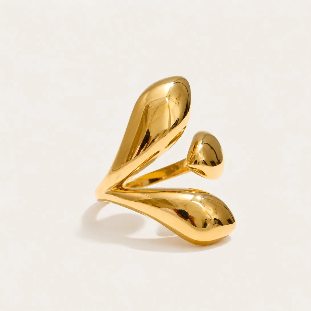 Gold Gemelli RING: an open band with two polished drops rising side by side — Folie à Trois