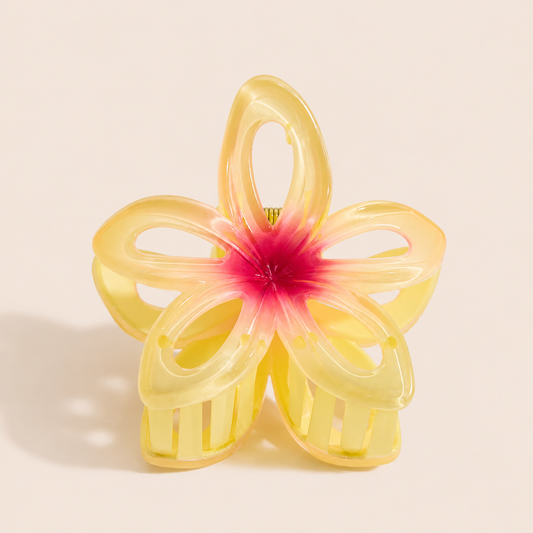 Hawaii HAIR CLIP white tropical flower acetate claw clip, studio shot on a light background.