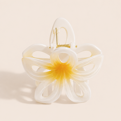 Hawaii HAIR CLIP pink tropical flower acetate claw clip, studio shot on a light background.