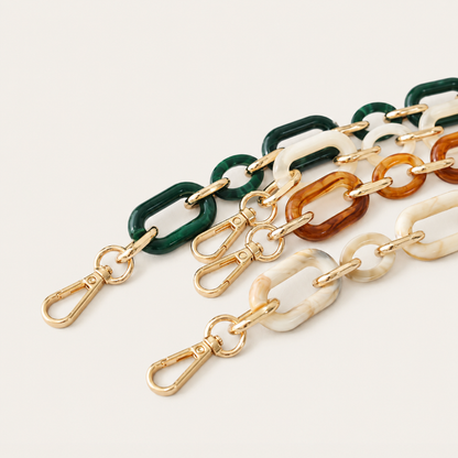 Hazel Phone Chain close-up, luxury packshot on beige background