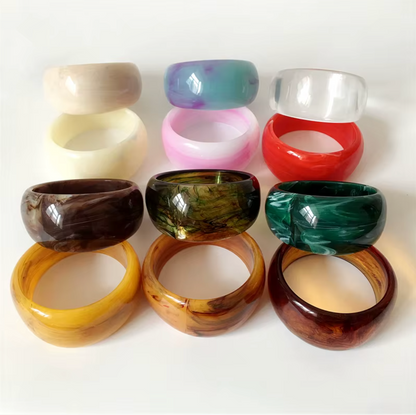 Ivana Acrylic BRACELET group shot of nine chunky acrylic bangles arranged in a grid, showing the full colorway range.
