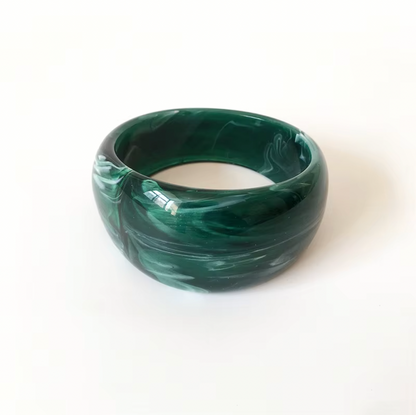 Ivana Acrylic BRACELET chunky bangle in a dark green marbled acrylic, studio close-up on white.