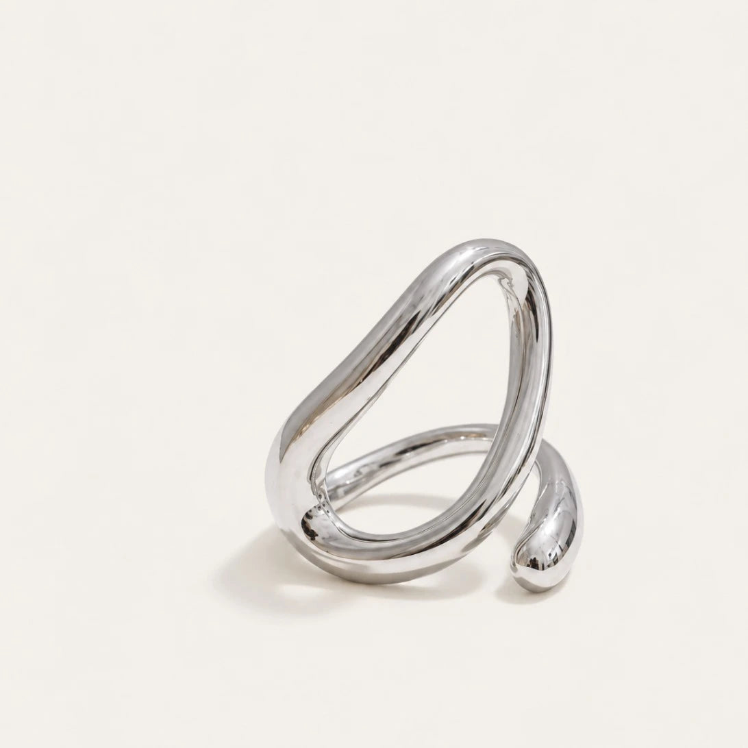 Silver-tone Lasso RING: a slim, smooth wire ring that loops into an open oval on top — Folie à Trois