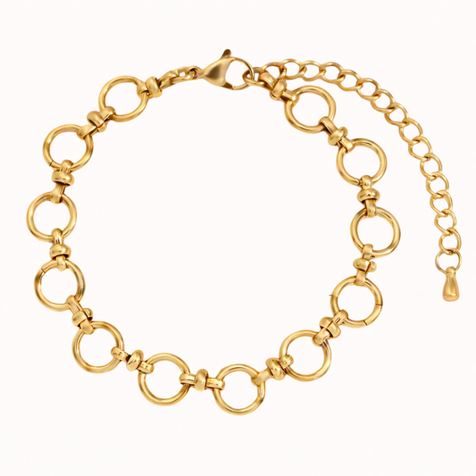 Main Character BRACELET gold circle-link chain bracelet with a lobster clasp, studio flat-lay on a white background.
