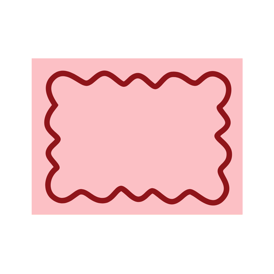 Overhead view of a pink Maude wave-trim placemat styled with grapefruit halves, a coffee mug, milk and fresh bread.