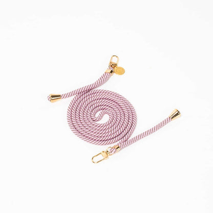 Mauve and white striped Multi Colorful PHONE CORD coiled with gold-tone hardware on a white background.