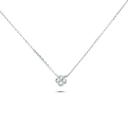 The Nessa NECKLACE in silver, a small clover-shaped cluster of clear cubic zirconia stones on a fine chain, shown flat.