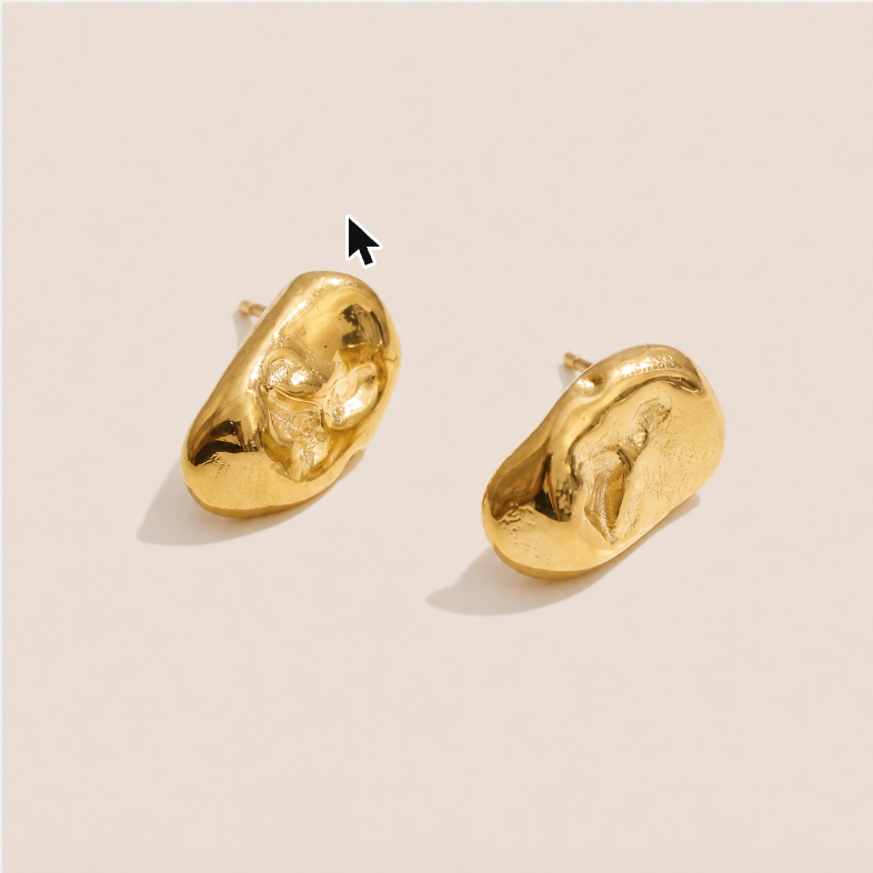 Gold chunky molten-texture stud earrings with an organic hammered surface on a cream backdrop — Folie à Trois Nimbus EARRINGS
