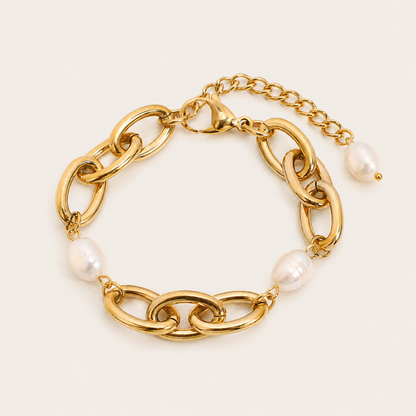 Bracelet Reckless – Doré & Perle acier inoxydable par Folie à Trois