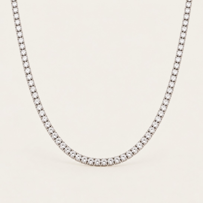 Silver-tone Rivière NECKLACE: a classic tennis necklace lined with sparkling round white zirconia stones — Folie à Trois