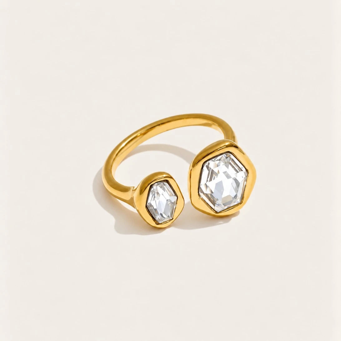 Gold Roche RING: an irregular, sculpted open band wrapped around a round white zirconia — Folie à Trois
