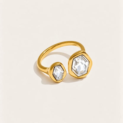 Gold Roche RING: an irregular, sculpted open band wrapped around a round white zirconia — Folie à Trois