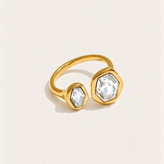 Gold Roche RING: an irregular, sculpted open band wrapped around a round white zirconia — Folie à Trois