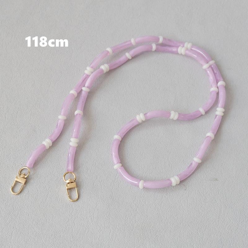 Lavender Smooth Moves PHONE CHAIN, 118cm long length, with gold clasps and white spacer beads.