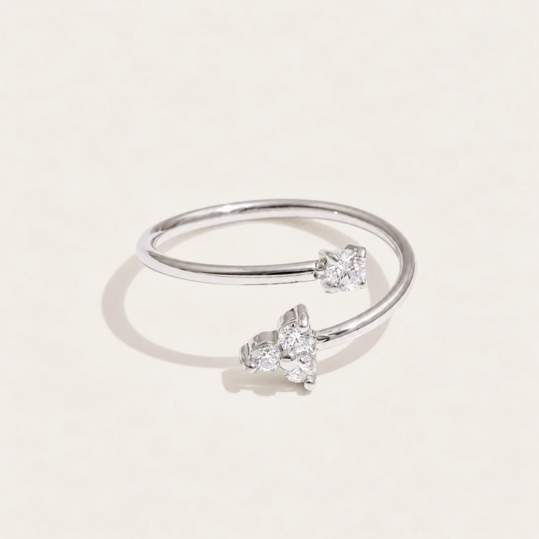 Silver-tone Stella RING: a fine open band finished with a small sparkling white zirconia stone — Folie à Trois