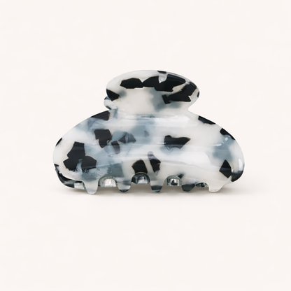 A black, white and grey mottled tortoiseshell Till Sun Up HAIR CLIP shown from the front on a plain background.
