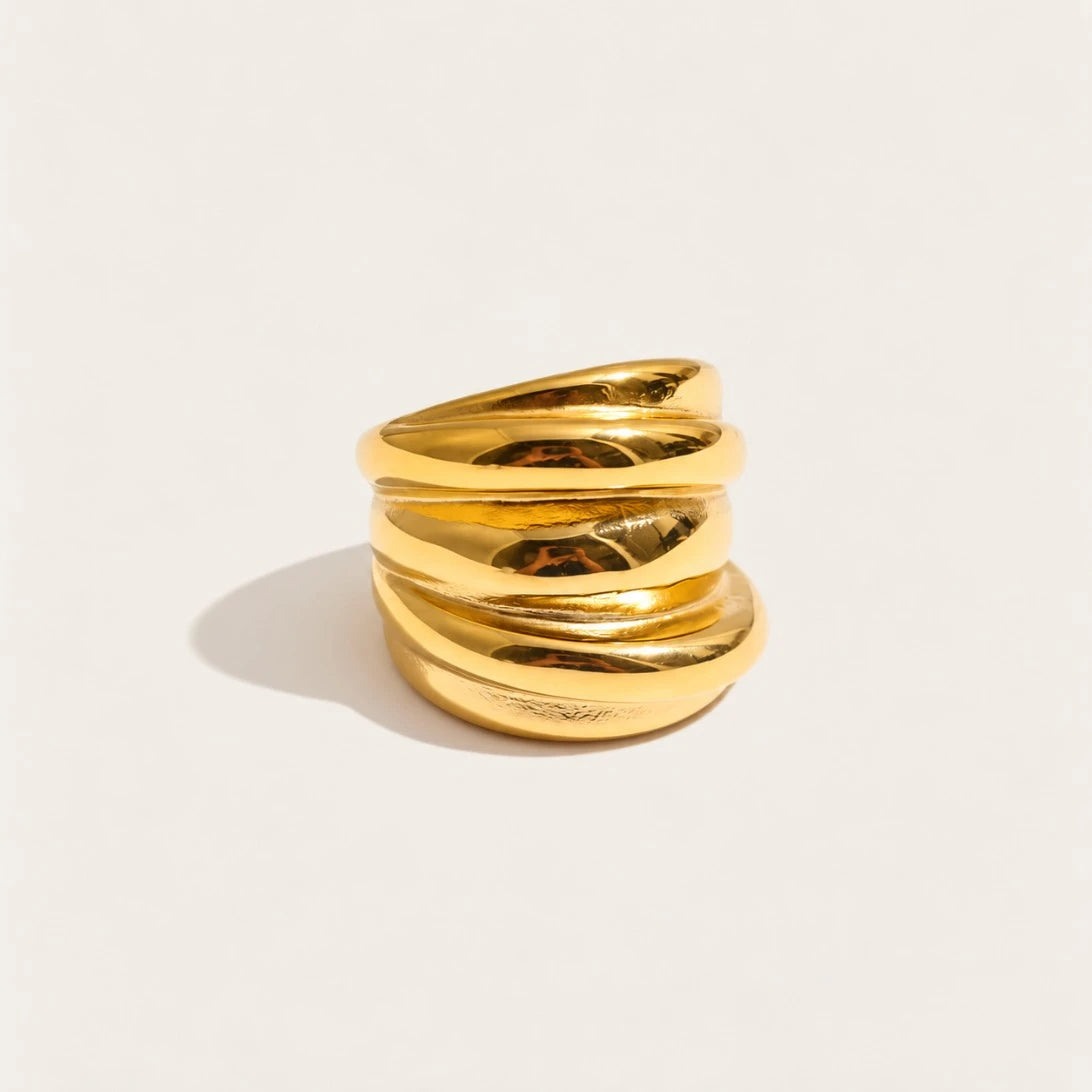 Gold Tressé RING: a wide ring of chunky, rounded bands woven together — Folie à Trois