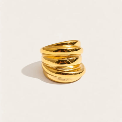 Gold Tressé RING: a wide ring of chunky, rounded bands woven together — Folie à Trois