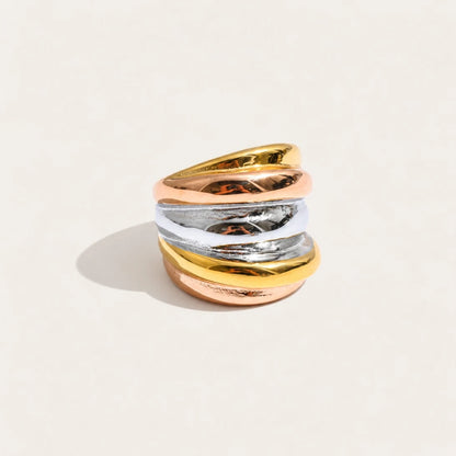 Two-tone Tressé RING: chunky gold-tone and silver-tone bands woven into one wide ring — Folie à Trois