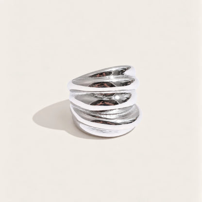 Silver-tone Tressé RING: a wide ring of chunky, rounded bands woven together — Folie à Trois