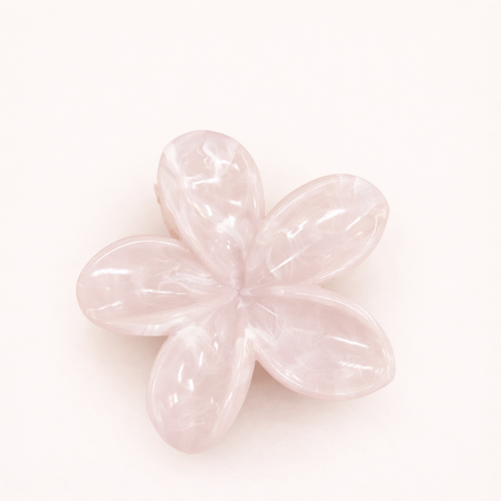Virelle HAIR CLIP flower-shaped acetate claw clip in a pale lilac and white marbled pattern, studio shot.