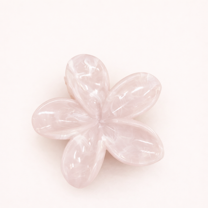 Virelle HAIR CLIP flower-shaped acetate claw clip in a pale lilac and white marbled pattern, studio shot.