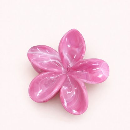 Virelle HAIR CLIP flower-shaped acetate claw clip in a rose pink marbled pattern, studio shot.