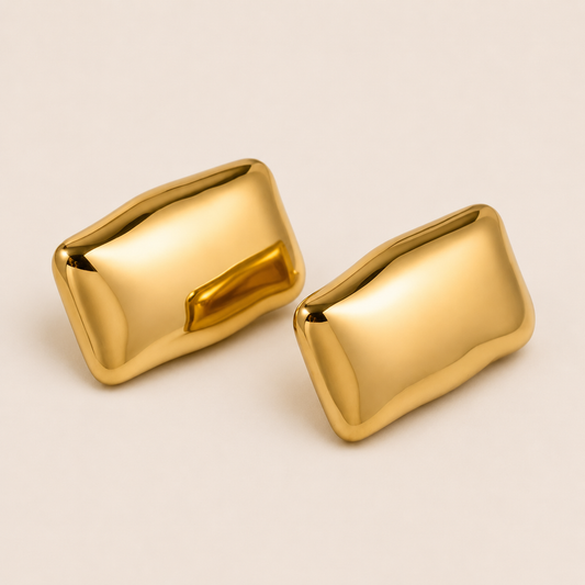 Gold Who Told You EARRINGS studs with a bold, organic rectangular shape and a smooth polished finish.