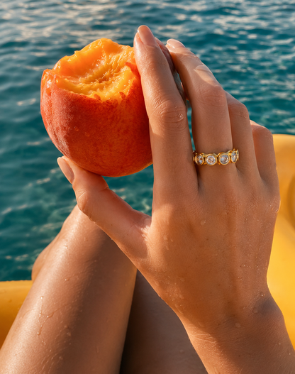 Folie à Trois Club Soleil Ring on Model – Gold and White Stainless Steel, Tarnish-Free