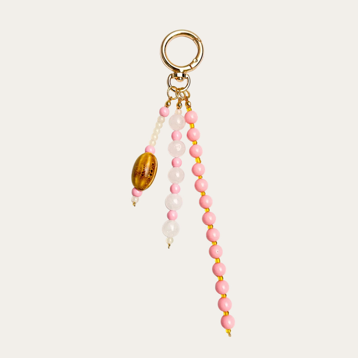 Isadora BAG CHARM Blush - pink and white beaded strands with tiger eye stone