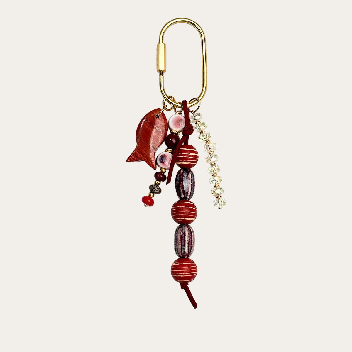 Pescado BAG CHARM Ruby Fish - burgundy enamel fish charm with red beads