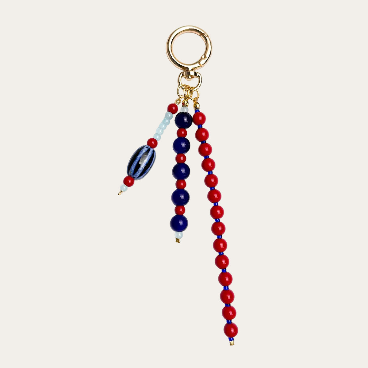 Isadora BAG CHARM Nautical - navy and red beaded strands with blue agate stone