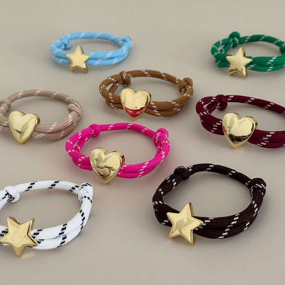 Acorn BRACELET - puffy gold heart and star charms on colorful rope cords