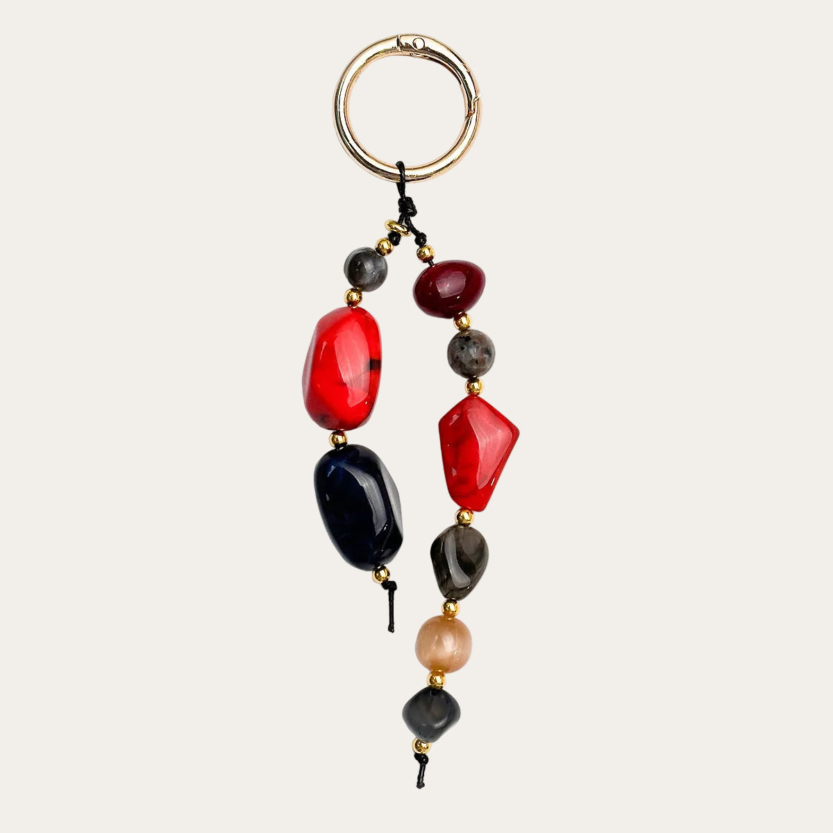 Rocca BAG CHARM Crimson Stone - red black and grey natural stone nuggets