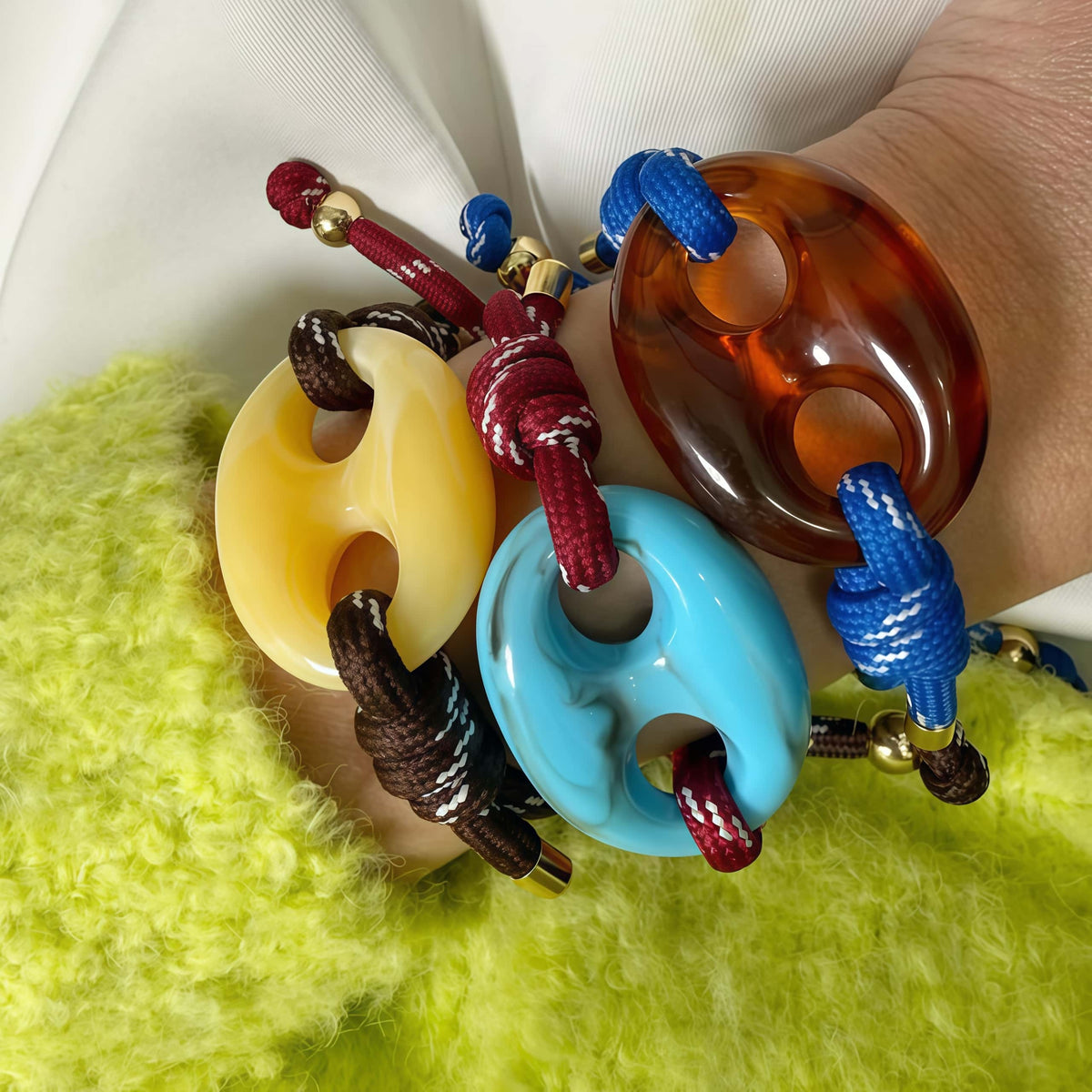 Pecan Pig Nose BRACELET - three colorways with chunky resin pig nose charms and gold-tone end caps
