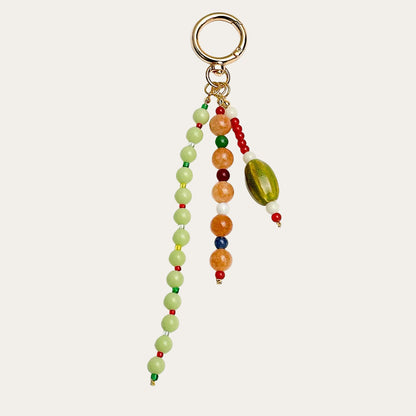 Isadora BAG CHARM Sage and Amber - sage green and amber beaded strands with olive stone