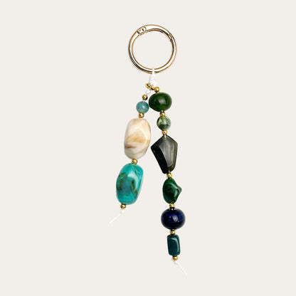 Rocca BAG CHARM Jade Stone - green teal and navy natural stone nuggets
