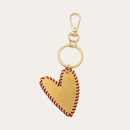 Stitched Heart BAG CHARM - tan leather heart with red whipstitch edge