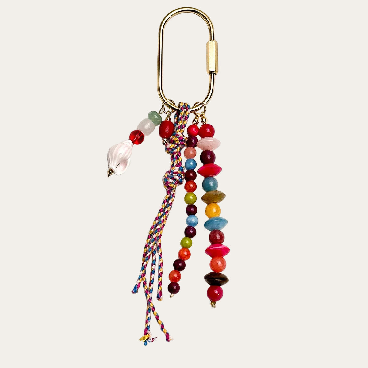 Bahia BAG CHARM Rainbow - multicolor beaded tassel with shell charm