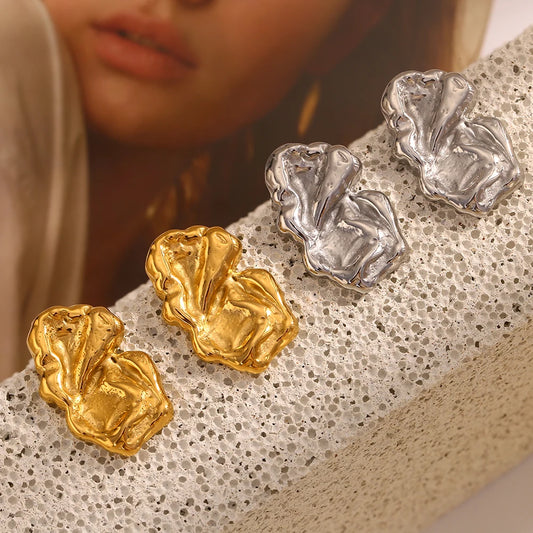 E.B.belle Vintage Stijl Pitting Onregelmatig Gevouwen Patroon Oorbellen Roestvrij Staal 18k Vergulde Hypoallergene Vrouwen Charme
