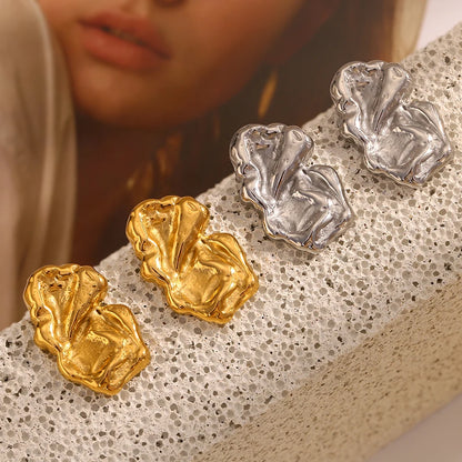 E.B.belle Vintage Stijl Pitting Onregelmatig Gevouwen Patroon Oorbellen Roestvrij Staal 18k Vergulde Hypoallergene Vrouwen Charme