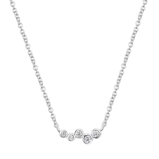 The Hailey NECKLACE in silver, five small round cubic zirconia stones clustered along a fine cable chain, shown on white.
